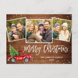 Carte Postale Retro Christmas Red Truck 3 PHOTO Salutation Holid