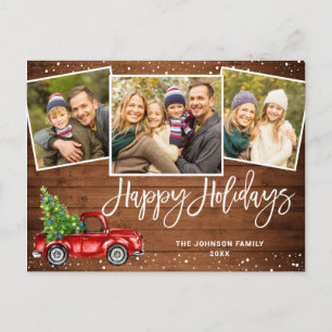 Carte Postale Retro Christmas Red Truck 3 PHOTO Salutation Holid