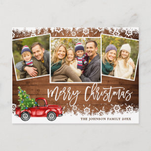 Carte Postale Retro Christmas Red Truck 3 PHOTO Salutation Holid