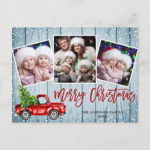Carte Postale Retro Christmas Red Truck 3 PHOTO Salutation Holid
