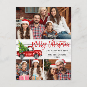 Carte Postale Retro Christmas Red Truck Rustic 3 PHOTO Salutatio
