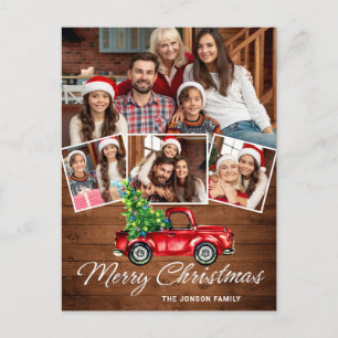 Carte Postale Retro Christmas Red Truck Rustic 4 PHOTO Salutatio