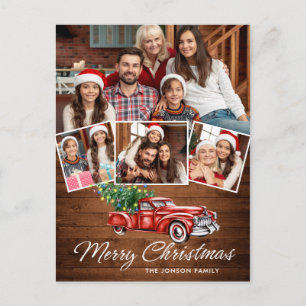 Carte Postale Retro Christmas Red Truck Rustic 4 PHOTO Salutatio