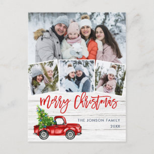 Carte Postale Retro Christmas Red Truck Rustic 4 PHOTO Salutatio