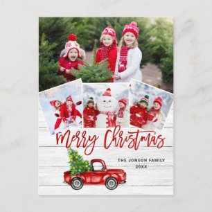 Carte Postale Retro Christmas Red Truck Rustic 4 PHOTO Salutatio
