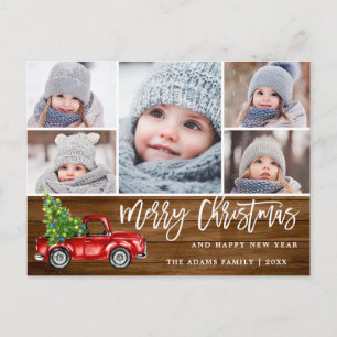 Carte Postale Retro Christmas Red Truck Rustic 5 PHOTO Salutatio