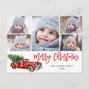 Carte Postale Retro Christmas Red Truck Rustic 5 PHOTO Salutatio