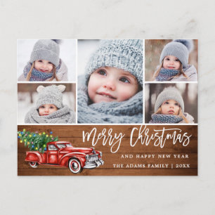 Carte Postale Retro Christmas Red Truck Rustic 5 PHOTO Salutatio