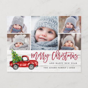 Carte Postale Retro Christmas Red Truck Rustic 5 PHOTO Salutatio