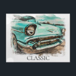 Carte Postale *~* Retro Classic Vintage Antique Peinture Vieux<br><div class="desc">CARTE POST CARTE POSTALE - VOITURES CLASSIQUES - Peintures de style Grunge - PERSONNALISER LE TEXTE SI VOUS LE SOUHAITEZ. - L'arrière - plan est gris clair. Peintures numériques Energy Enhanced du véhicule qui est Retro Classic Vintage Antique Car, Auto, Automobiles . * Un magnifique Turquoise Classic apprécié. Le style...</div>