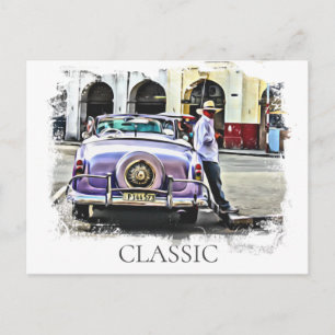 Carte Postale *~* Retro Classic Vintage Car Antique Homme penché