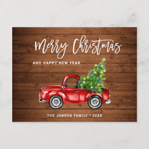 Carte Postale Retro classique Rustique Noël Fête de Camion Rouge