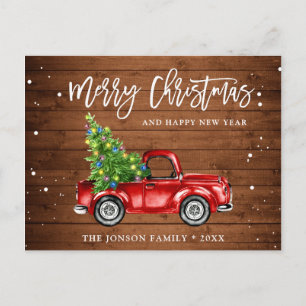 Carte Postale Retro classique Rustique Noël Fête de Camion Rouge
