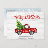 Carte Postale Retro classique Rustique Noël Fête de Camion Rouge (Devant / Derrière)