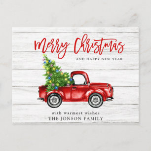 Carte Postale Retro classique Rustique Noël Fête de Camion Rouge