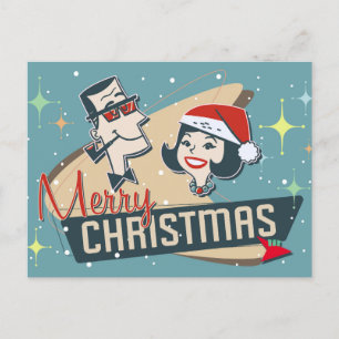Carte Postale Retro Couple Joyeux Noël Vintage