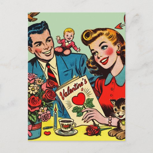 Carte Postale Retro Couple Love Comics de Valentine (Devant)