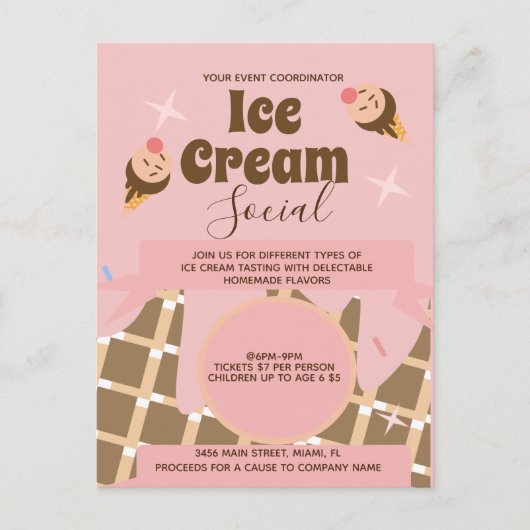 Carte Postale Retro Crème de glace Cone Flyers sociaux Invitatio (Devant)