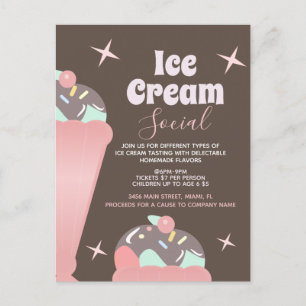 Carte Postale Retro Crème de glace Social Sundae Flyer Invitatio