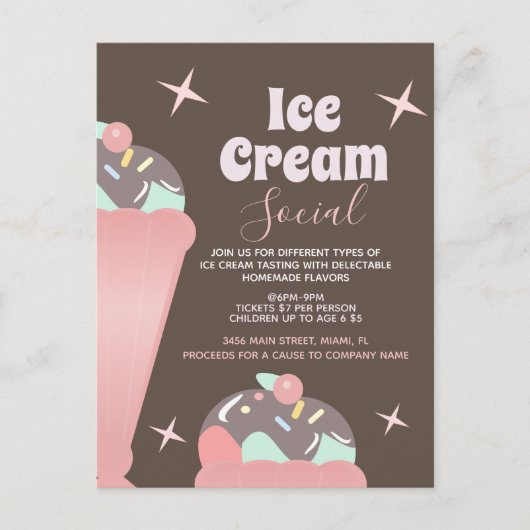 Carte Postale Retro Crème de glace Social Sundae Flyer Invitatio (Devant)