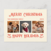 Carte Postale Retro Crème Rouge Noël Fêtes Photos Collage (Devant)