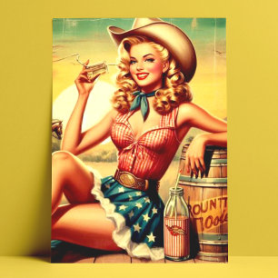 Carte Postale Retro Cute Cowgirl