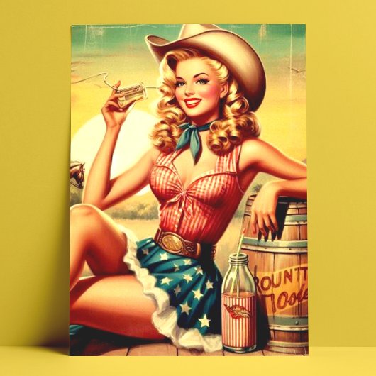 Carte Postale Retro Cute Cowgirl