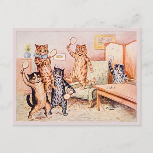 Carte Postale Retro Cute Funny Chats Jouer Ping Pong (Devant)