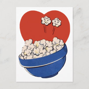 Carte Postale Retro Cute Humour, Bowl of Popcorn pour les films!