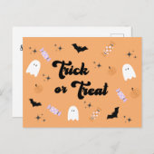 Carte Postale Retro Cute Trick ou Treat Halloween (Devant / Derrière)