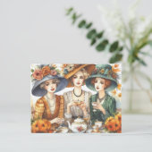 Carte postale rétro de dames pour le thé de la sai (Debout devant)