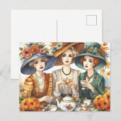 Carte postale rétro de dames pour le thé de la sai (Devant / Derrière)