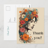 Carte postale rétro de fille aux fleurs dans les c (Devant / Derrière)
