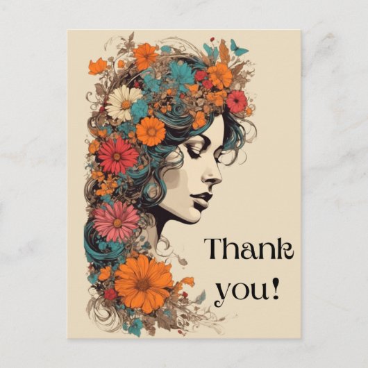 Carte postale rétro de fille aux fleurs dans les c (Devant)