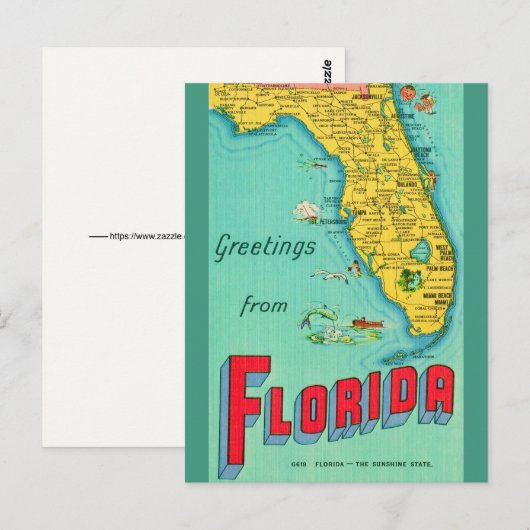 Carte postale rétro de Floride (Devant / Derrière)