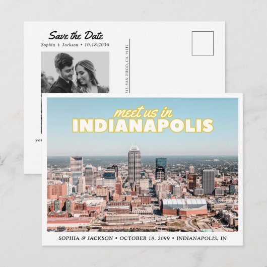 Carte postale rétro de mariage "Save the Date" d'I (Devant / Derrière)