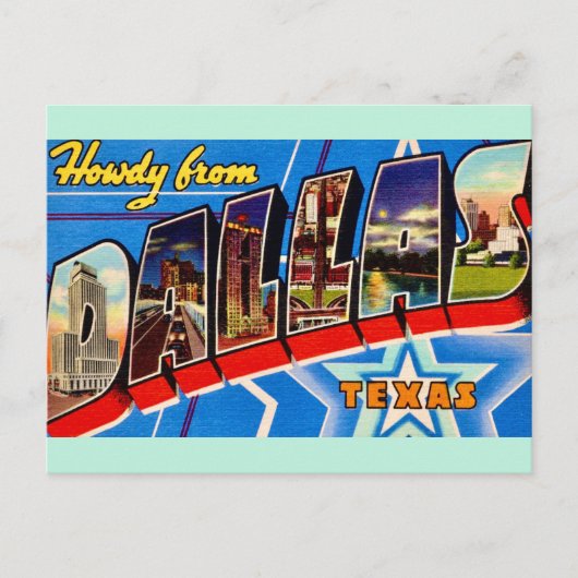 Carte postale rétro de salutation de Dallas Texas (Devant)