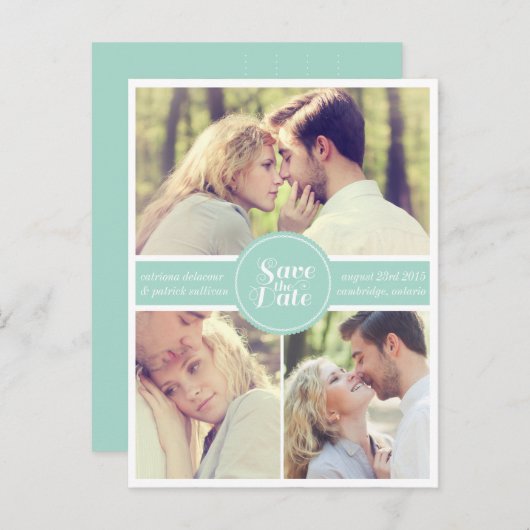 Carte postale rétro de sauvegarde de date en vert  (Devant / Derrière)