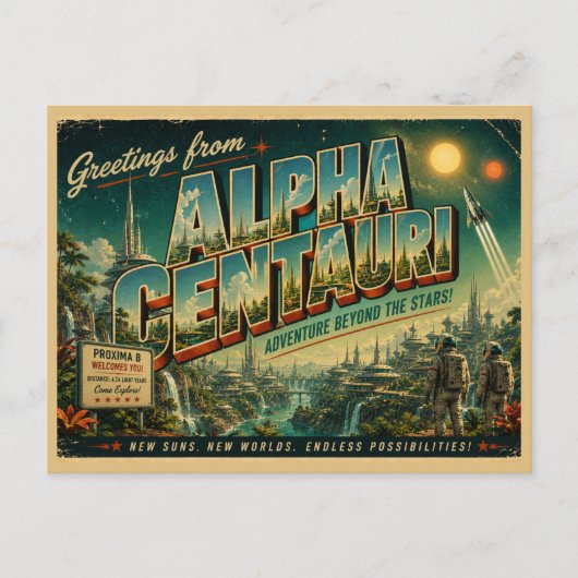 Carte postale rétro de science-fiction d'Alpha Cen (Devant)