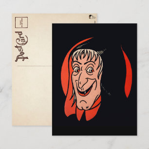 Carte postale rétro de visage de sorcière Hallowee