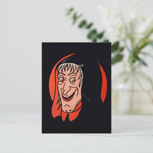 Carte postale rétro de visage de sorcière Hallowee (Debout devant)