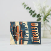 Carte Postale Retro Detroit Industrial City avec voiture classiq (Debout devant)