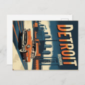 Carte Postale Retro Detroit Industrial City avec voiture classiq (Devant / Derrière)