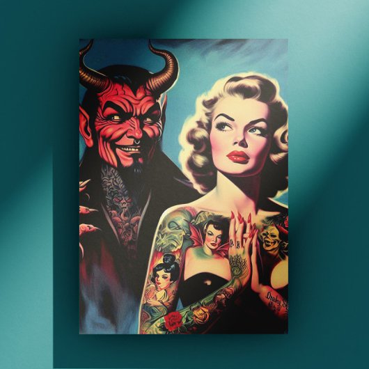 Carte Postale Retro Devilish Tattooed Pin-up