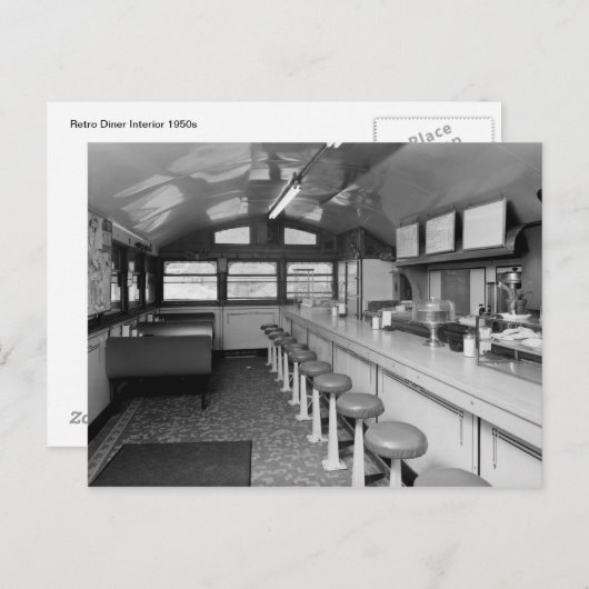Carte Postale Retro Diner Interior 1950 (Devant / Derrière)