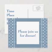 Carte Postale Retro Double Diamond Bleu Dîner Invitation (Devant / Derrière)