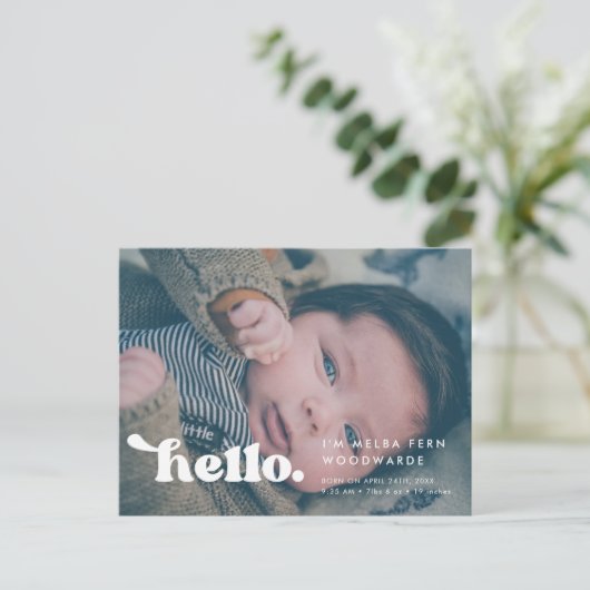 Carte Postale Retro élégant Hello Baby Photo Faire-part de naiss (Debout devant)