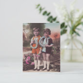 Carte Postale Retro Enfants avec bonne chance Chaussures Cheval  (Debout devant)