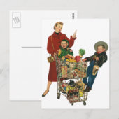 Carte Postale Retro Famille, Maman et Enfants, Panier (Devant / Derrière)