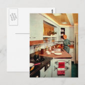 Carte Postale Rétro femme au foyer en cuisine (Devant / Derrière)